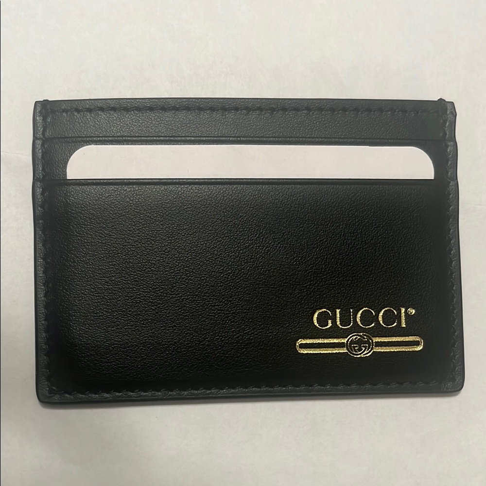 Gucci Black Leather Card Holder with Gold Logo